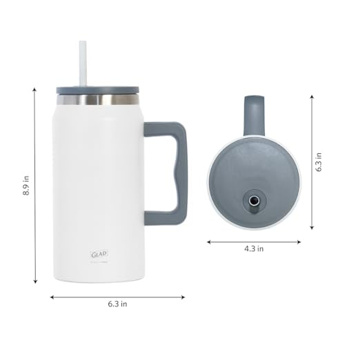 Glad Pioneer Stainless Steel Tumbler with Lid and Straw - Double Walled Insulated Cup with Handle - Leak Resistant & Drinks Stay Cold All Day, 47oz, Grey - color: Gray, size: 47 Ounces