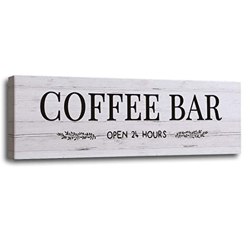 WOWGOOMO Classic Coffee Bar Signs Grey Canvas Wall Art - Rustic Cafe Bar Accessories Set for Home Bar, Kitchen, Pub, Store - 6"x17" - color: BLA07-Coffee Bar, size: 6" x 17"