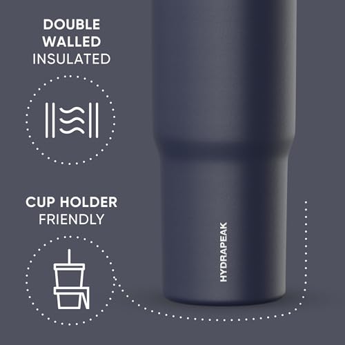 Hydrapeak Nomad 32oz Stainless Steel Insulated Travel Tumbler with Handle & Straw Lid, Leakproof, Cupholder Friendly, Back to School, College Dorm, Gym & Everyday Hydration, Cold 24 Hours (Navy) - color: Navy