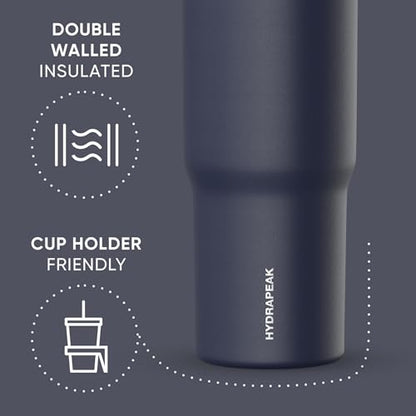 Hydrapeak Nomad 32oz Stainless Steel Insulated Travel Tumbler with Handle & Straw Lid, Leakproof, Cupholder Friendly, Back to School, College Dorm, Gym & Everyday Hydration, Cold 24 Hours (Navy) - color: Navy
