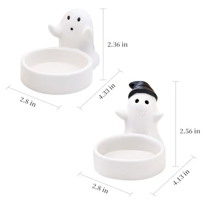 Set of 2 Cute Ghost Tealight Candle Holders, Halloween Decorations Indoor, Small Cartoon Ceramic Taper Tealight Candle Holder for Home Office Party Wedding Holiday Decor Gift, Not Included Candle
