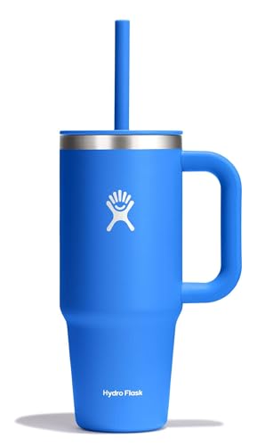 Hydro Flask Travel Tumbler with Handle, Lid and Straw - Insulated Stainless Steel in 24 Oz Cascade - color: Cascade, size: 24 Ounces