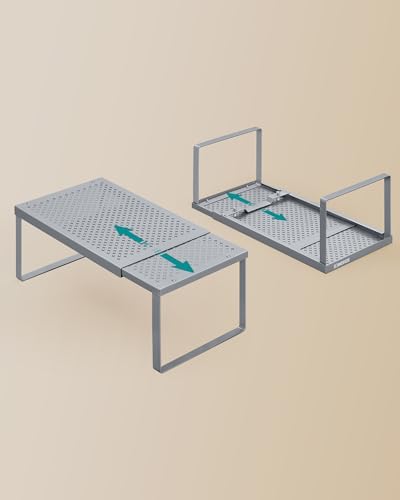 SONGMICS Spice Racks Expandable Kitchen Countertop Shelves, Metal | Set of 2 small cupboard organizers, space-saving tabletop shelves, Silver, UKCS402FG01 - color: Silver, size: Set of 2