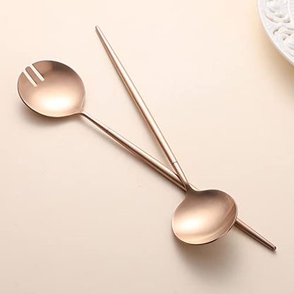 Salad Servers,Spoon and Fork Set 11.41 inch,18/10 Stainless Steel Salad Serving Titanium Plating (Rose gold) - color: Rose Gold