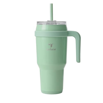 REDUCE 40 oz Stainless Steel Tumbler with Handle - Dual-Wall Vacuum Insulated Travel Mug, Sweat-Proof Lid & Reusable Straw - Keeps Drinks Cold for 24 Hrs, Fits Cupholders, Dishwasher Safe - Matcha - color: Matcha, size: 40 Ounces