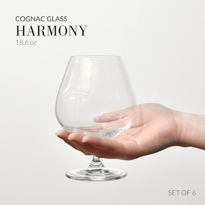 Krosno Cognac Glasses Set of 6, 18.6 oz, Harmony Collection | Drinking Glasses, Brandy Tasting Glass, Whiskey, Bourbon, Rum, Liqueur, Lead-Free Crystal, Elegant Glassware, Dishwasher Safe - style: Cognac 18.6 oz (Set of 6)