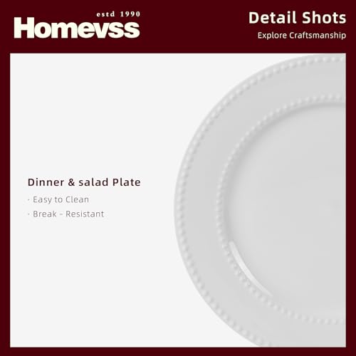 HomeVss, New Bone China Dinnerware Set, Embossed Pearl Design, 16pc Set - color: Pearl, size: Service for 4 - 16pc Set