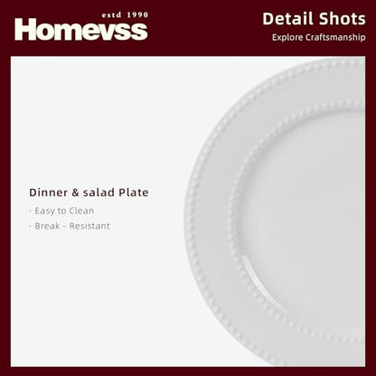 HomeVss, New Bone China Dinnerware Set, Embossed Pearl Design, 16pc Set - color: Pearl, size: Service for 4 - 16pc Set