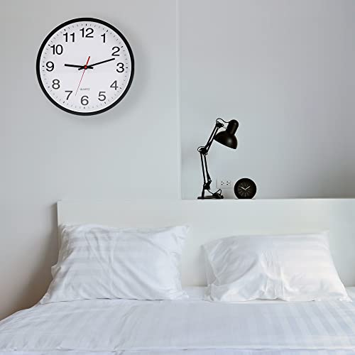Black Wall Clock,Non Ticking 10 In,Modern,Quality Quartz Battery Operated - color: Black/White, size: 10”