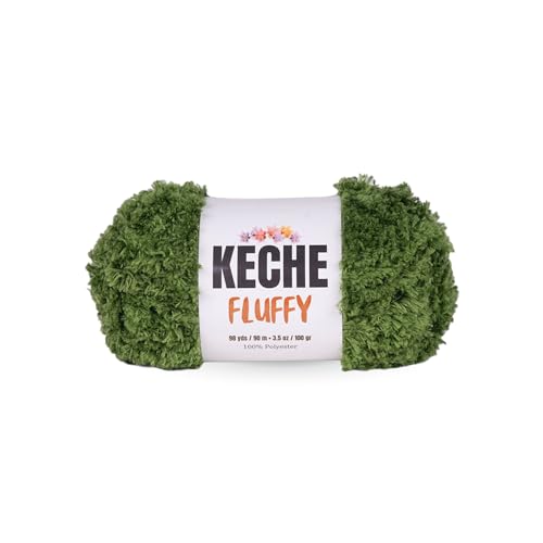 KECHE Fluffy Bulky Yarn – Super Soft Chunky Fuzzy Blanket Weight # 5 Yarn for Knitting Crocheting Crafting 3.5 oz (100 gr) 98 Yds (90 m) - Grass - color: Grass, size: 1 SKEIN