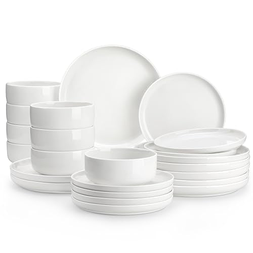 MALACASA Plates and Bowls Sets, 24 Pieces Modern Porcelain Dinnerware Set for 8, Ceramic Dishware Dishes White Kitchen Dinner Dining Ware Set, Microwave and Dishwasher Safe, Series LUNA | Modern Ceramic Dishware,Kitchen Dining Ware,Microwave and Dishwashe