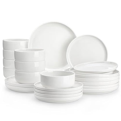 MALACASA Plates and Bowls Sets, 24 Pieces Modern Porcelain Dinnerware Set for 8, Ceramic Dishware Dishes White Kitchen Dinner Dining Ware Set, Microwave and Dishwasher Safe, Series LUNA | Modern Ceramic Dishware,Kitchen Dining Ware,Microwave and Dishwashe