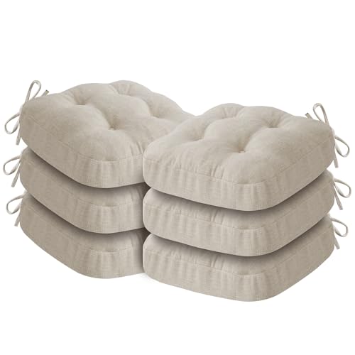 IASEAHK Chair Cushions, Foam Dining Chair Cushions, Tufted Indoor Chair Pads, Set of 6, Beige, 16.5” x 16.5” x 3.5” - color: Beige, size: Pack of 6