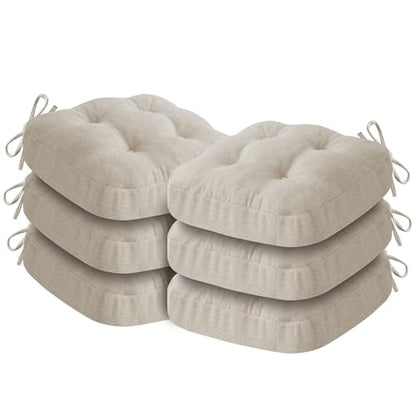 IASEAHK Chair Cushions, Foam Dining Chair Cushions, Tufted Indoor Chair Pads, Set of 6, Beige, 16.5” x 16.5” x 3.5” - color: Beige, size: Pack of 6