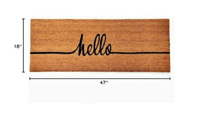 Cursive Hello Coco Coir Doormat, 18" x 47", Heavy-Duty Indoor Outdoor Entrance Mat with Non-Slip Backing - size: 1'6" x 3'11" (Rectangular)