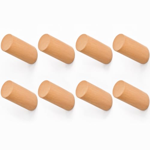 Wooden Wall Hooks 8 Pack, Handmade Wooden Coat Hooks Wall Mounted - Farmhouse Rustic Entryway & Bathroom Hooks for Hats, Towels, Bags, Clothes (40 Capacity), Fits Drywall, Beech Wood - color: Beech Wood, size: Angled 8-Pcs