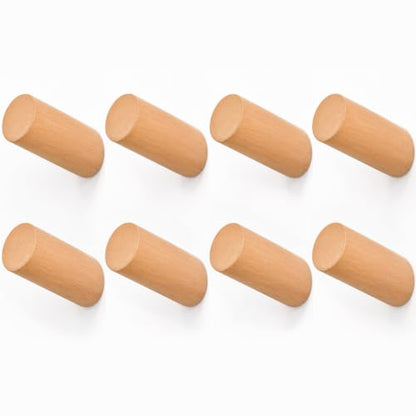 Wooden Wall Hooks 8 Pack, Handmade Wooden Coat Hooks Wall Mounted - Farmhouse Rustic Entryway & Bathroom Hooks for Hats, Towels, Bags, Clothes (40 Capacity), Fits Drywall, Beech Wood - color: Beech Wood, size: Angled 8-Pcs