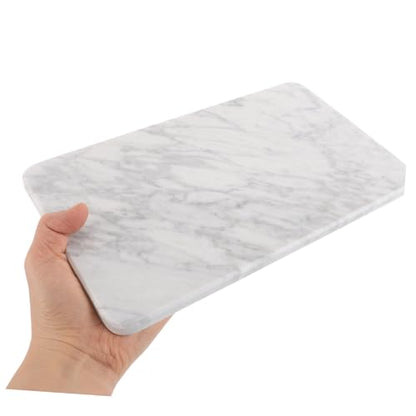 Marble Vanity Tray Decorative Organizer for Bathroom Kitchen Dresser Sturdy Natural with Non Slip Pads for Toiletries Essentials Elegant White Design