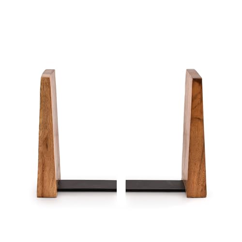 Office Bookends Iron & Acacia Wood Tree of Life Office Bookends for Shelves or Bookcase Heavy Bookends, Home Décor Gift (4"" X 4"" X 6""), (Set of 2), Brown