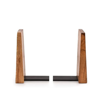Office Bookends Iron & Acacia Wood Tree of Life Office Bookends for Shelves or Bookcase Heavy Bookends, Home Décor Gift (4"" X 4"" X 6""), (Set of 2), Brown