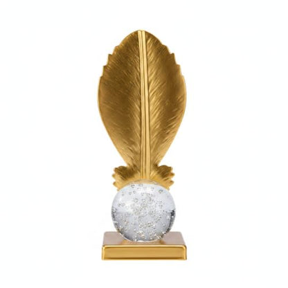 for Shelf, Desk, or Console Table Display: Modern Geometric Metal Leaf and Crystal Ball Sculpture Accent (1 PC) - size: 3.27 x 3.27 x 6.46 in