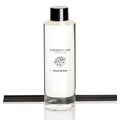 Chloefu LAN Cherry Blossoms Reéd Diffuser Refill 200ml/6.76 fl oz Natural Essential Scented Oil, Best for Aromatherapy, SPA and Home, 0% Alcohol - color: Cherry Blossoms Refill
