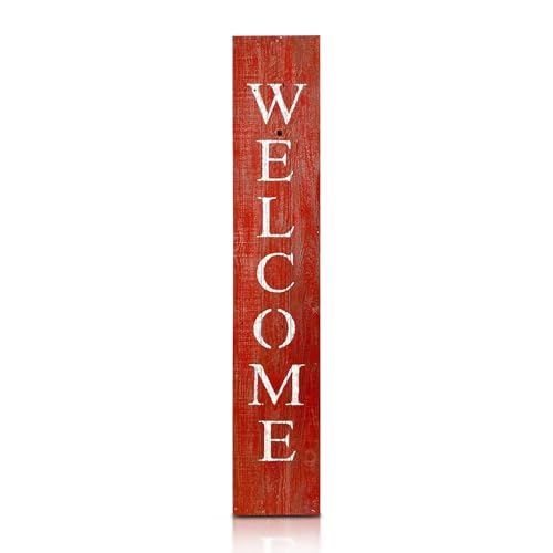 BARNWOODUSA Wooden Welcome Sign for Front Door 5 Foot, 5-Foot, Rustic Red | Stylish Farmhouse Decor: If you love the rustic look that farmhouse style decor adds to a cozy house, this welcome porch - color: Rustic Red