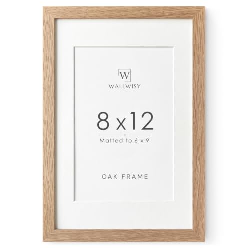 8x12 Picture Frame, Solid Oak Wood 8x12 Frames with Mat to 6x9 | 12x8 Natural Oak Frame, Wall and Tabletop Display, Horizontal or Vertical Display, Natural finish, Set of 1 - color: Natural Oak, size: 8x12 in - 1P