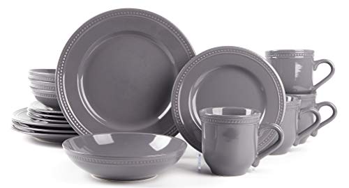HomeVSS 16-Piece Pearl Dots Stoneware Dinnerware Set, Grey, Service for 4 | plates and bowls sets，dinnerware sets for 4,Pearl Dots Dinnerware，Microwave and Dishwasher Safe - color: Gray, size: 16pc Set