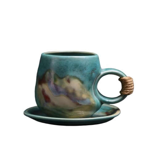 Little handmade ceramic pottery tea cup with saucer, espresso cup | 8 oz stoneware demitasse cup for lungo,cortado,Matcha, Americano - color: Teal Green