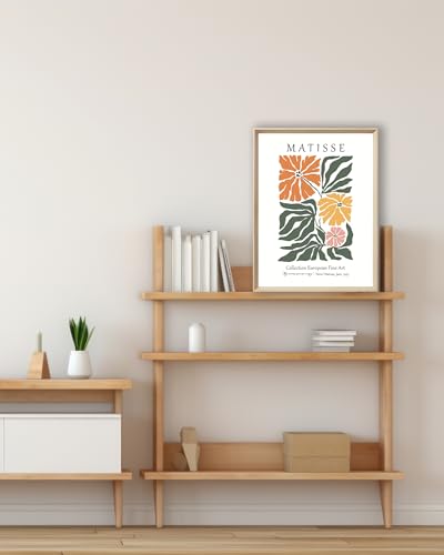 UPWOIGH Matisse Inspired Floral Wall Art, 12 x 16 Inch, Set of 3 | Orange, Yellow and Pink Flower Prints, Modern Botanical Design, Light Wood Frames for Bedroom, Office and Gallery Wall - color: Yellow Matisse