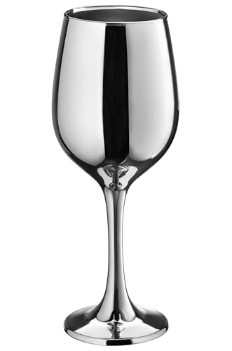 Vikko Décor Silver Wine Glasses: 11 Oz Fancy Wine Glasses With Stem For Red And White Wine- Thick And Durable Wine Glass- Dishwasher Safe - Great For Wine Tasting- Set Of 12 Decorative Goblets - color: Silver