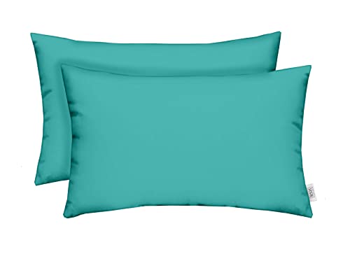 RSH DECOR: Sunbrella Lumbar Throw Pillows Set of 2 | 20" x 12" | Water and Fade-Resistant Performance Fabric | Outdoor Pillow Covers with Down-Alternative Inserts | Canvas Aruba-Made in USA - color: Canvas Aruba, size: 20" x 12" (Set of 2)