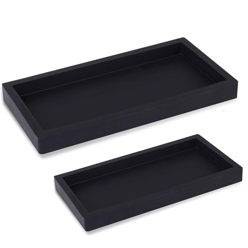 Silicone Bathroom Vanity Tray Dish Soap Holder Sink Organizer, Black | 2 Pack, Thickened Silicone, Easy to Clean, Waterproof, Non-Slip, for Countertop, Kitchen, Bedroom, Dresser - color: Black, size: 2-Pack (7.9" x 4.0")