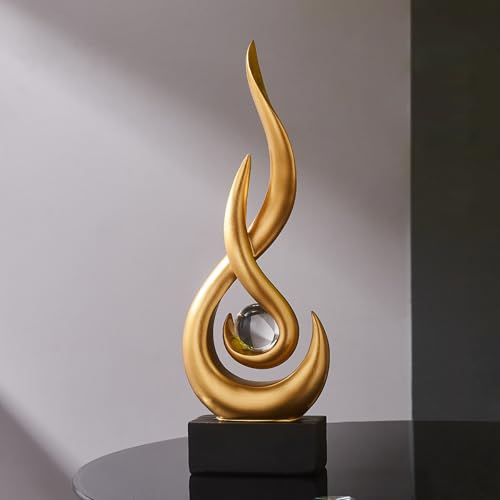 FJS Gold Abstract Flame Sculpture for Living Room Coffee Table Decor | Modern Black Sculpture Decor For Living Room, Shelf, Dinins Table Centerpiece, Office Desk, 13.7"H Minimalist Hone Accent - color: A - 13.7"h Gold
