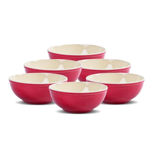 Ceramic Bowls Set of 6, 29oz Deep Bowls for Kitchen, Dishwasher & Microwave Safe for Salad, Pasta, Rice, Oatmeal, Fruit, Rice, Red - color: Red, size: 6"(29oz)