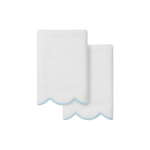 Grace Scallop Personalized Fingertip Towels, Blue 2 Piece Custom Fingertip Towels, Monogrammed Towels in Soft Turkish Cotton for Elegant Bathroom Decor-Blue-2 Pcs Fingertip Towel - color: Blue, size: 2 Pcs Fingertip Towel