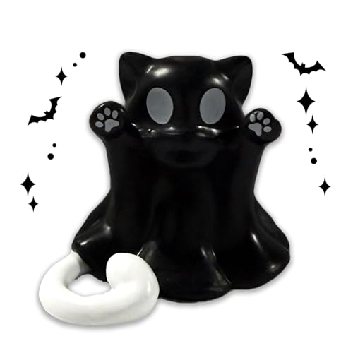 Halloween Ghost Figurine Resin Cute Spooky Sculpture Halloween Table Ornament Decorations Small Mini Black Ghost Cat Figurines for Home Office Holiday Table Desk Display Ornaments - color: Black Ghost