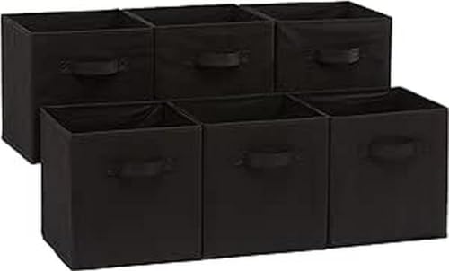 Amazon Basics Collapsible Fabric Storage Bins Organizer with Handles, Sturdy, Foldable, 10.5" x 10.5" x 11", Black, 6 Count (Pack of 5) - color: Black, size: 10.5"x10.5"x11" (Pack of 5)