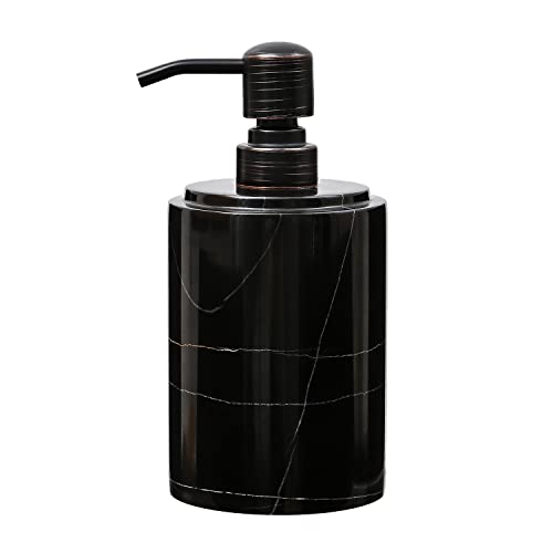 JIMEI Black Marble Soap Dispenser Hand or Dish for Bathroom & Kitchen | Decorative Natural Stone Liquid Soap/Lotion Dispenser - Stainless Steel Soap Dispenser Easy-Glide Pump - Refillable