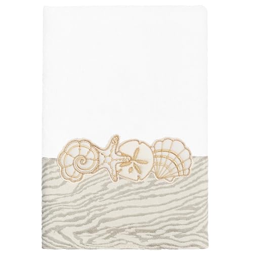 Seaside 4-Piece Luxury Towel Set, Sparkling Seashell Applique, Plush Turkish Cotton, Durable & Quick Dry, Nautical Bath Ensemble, 2 Bath 2 Hand Towels, White - color: White, size: 2 Pcs Bath 2 Pcs Hand Towel