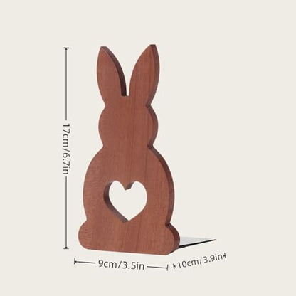 2-Pack Bunny Ebony Bookends, 6.7x3.5in | Solid Wood, Natural Grain, Non-Slip Base, Detachable, for Shelves/Desk/Kids Room - color: Ebony Wood Rabbit
