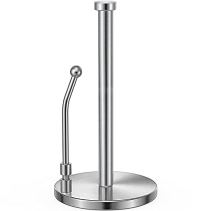 SMARTAKE Paper Towel Holder Countertop, Non-Slip Weighted Base, Silver | Freestanding Kitchen Roll Dispenser, Rustproof Stainless Steel, Spring Arm for Easy Tear, Widden Top, with 4 Suction Cups - color: 01-silver