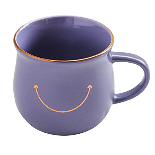 Elegant Gold-Accented Smiley Face Ceramic Mug - 13 Oz, Unique & Thoughtful Gift for Coffee Lovers, Eco-Friendly, Durable - Ideal for Home or Office - color: Gray