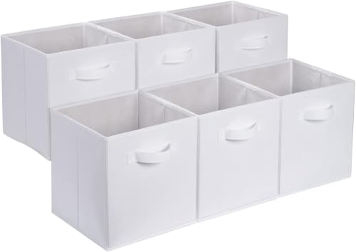 Amazon Basics Collapsible Fabric Storage Cubes Organizer with Handles,Sturdy,White,10.5-x-10.5-x-11-inch,6 Count (Pack of 5) - color: White, size: 10.5"x10.5"x11" (Pack of 5)