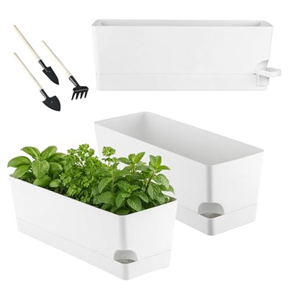 Party Zealot Window Boxes Planters, 3 Pack Self Watering Pots for Indoor Plants 17 Inch Rectangular Planter Rectangle Flower Pots Long Plant Pot Large Window Sill Herb Planter Box, White - color: White