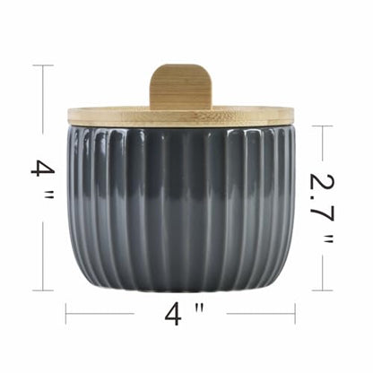 Salt Cellar Keeper with Bamboo Lid, 14oz Big Capacity Ceramic Sugar Bowls Pepper Box, Crackle Glaze Seasoning Container Condiment Pot for Kitchen (Black Color) - color: Black