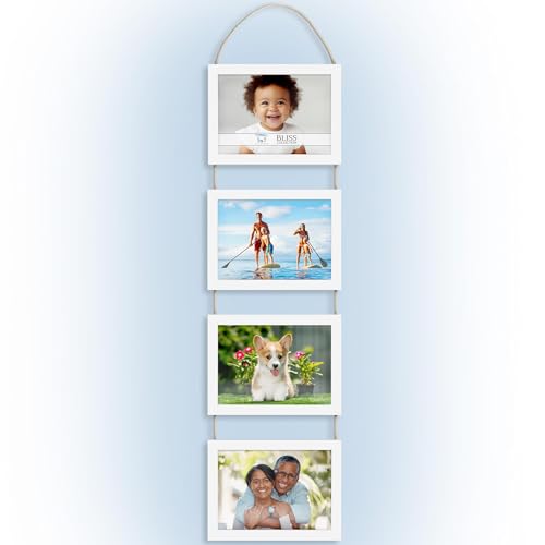 5x7 Wall Hanging Picture Frames Collage with 4 Openings - Winter White - Casual Style Engineered Wood Frames - Wall Mount Only - Bliss Collection - color: Winter White, size: 5x7