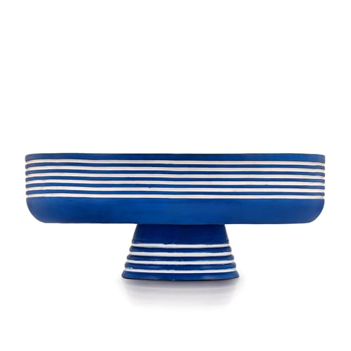 Decorative Bowl Mango Wood Pedestal Centerpiece Bowl – Handcrafted Rustic Accent for Dining & Living Areas (12" X 12" X 4.5")