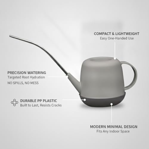 Long Spout Watering Can for Indoor Plants, Durable PP Plastic Pot Waterer with Precision Flow Control for Hanging Baskets and Dense Foliage - color: Brown